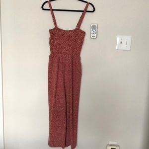 Smocked Cami Jumpsuit with Pockets Rust Brown with White Polka Dots Small NWT